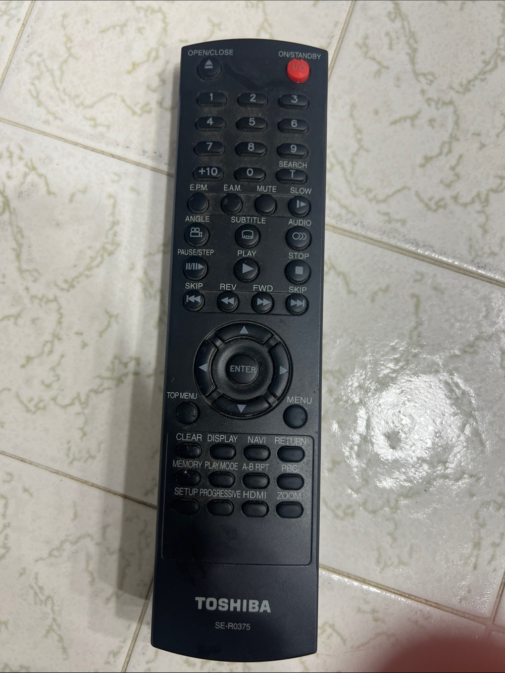 Toshiba SE-R0375 Black Remote Control with Red Power Button